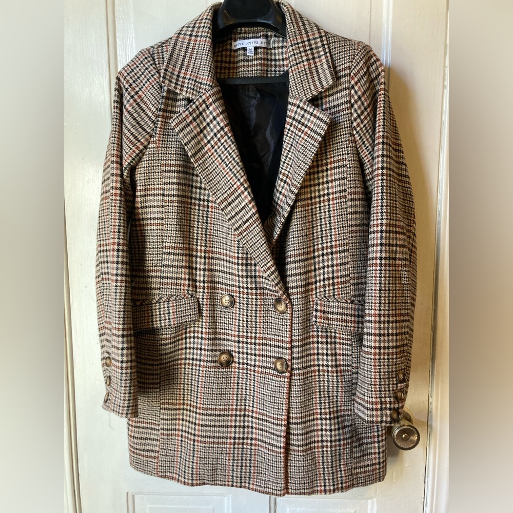 M plaid double breasted jacket